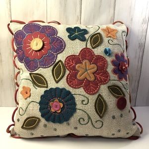 Pier 1 Felt Floral Embroidered Throw Pillow